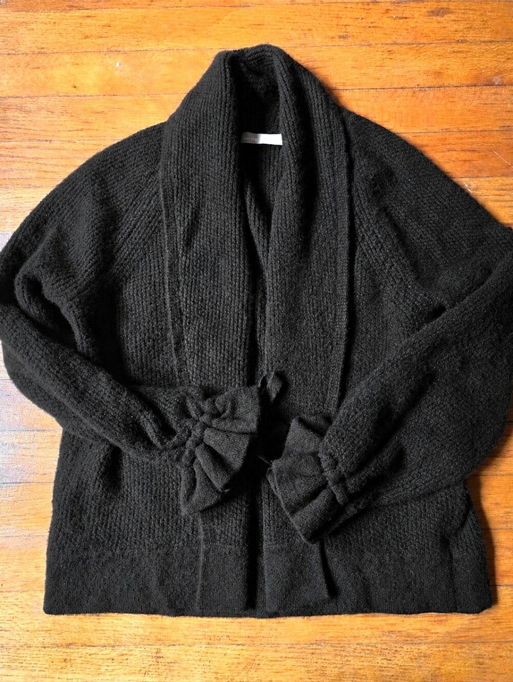 VINCE Black Cashmere Cardigan Open Front Tie Gathered Cuffs Quiet Luxury  Small